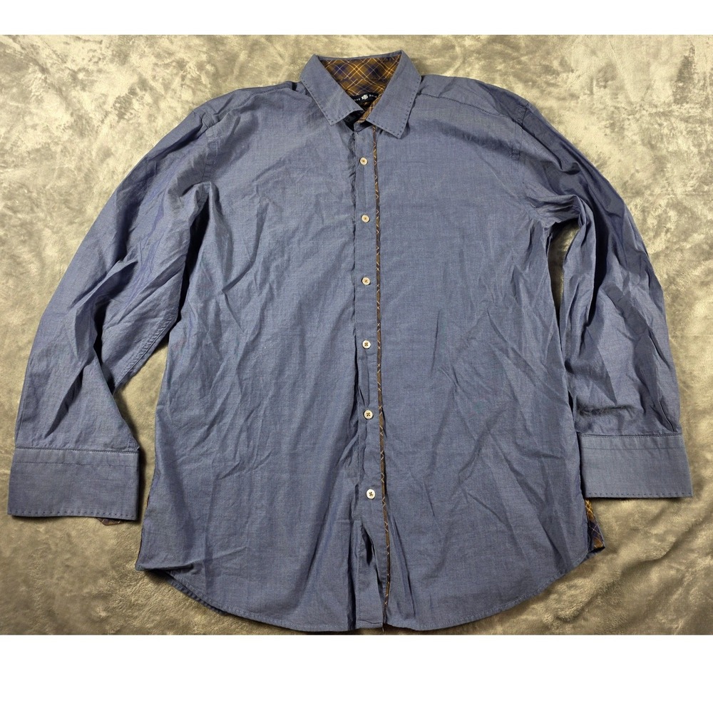 Stone Rose Button Up‎ Shirt Mens 3 Medium Blue Plaid Flip Cuffs Cotton